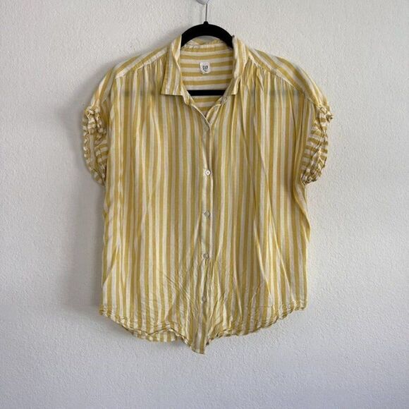 Gap Womens Yellow & White Striped Relaxed Boxy Button Front Shirt Size Large - Picture 1 of 10